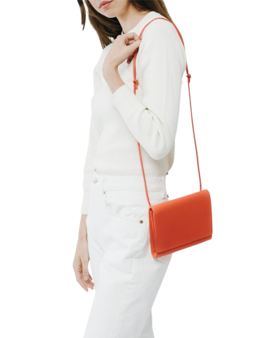 BAGGU | Minimalist Orange Cowhide Leather Crossbody Shoulder Bag - Picture 5 of 13